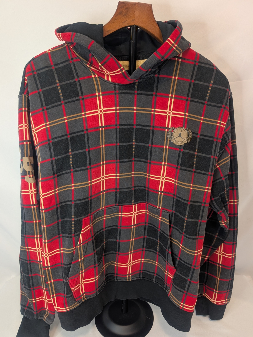 Jordan Men’s Small Red & Black Plaid Hooded Sweatshirt